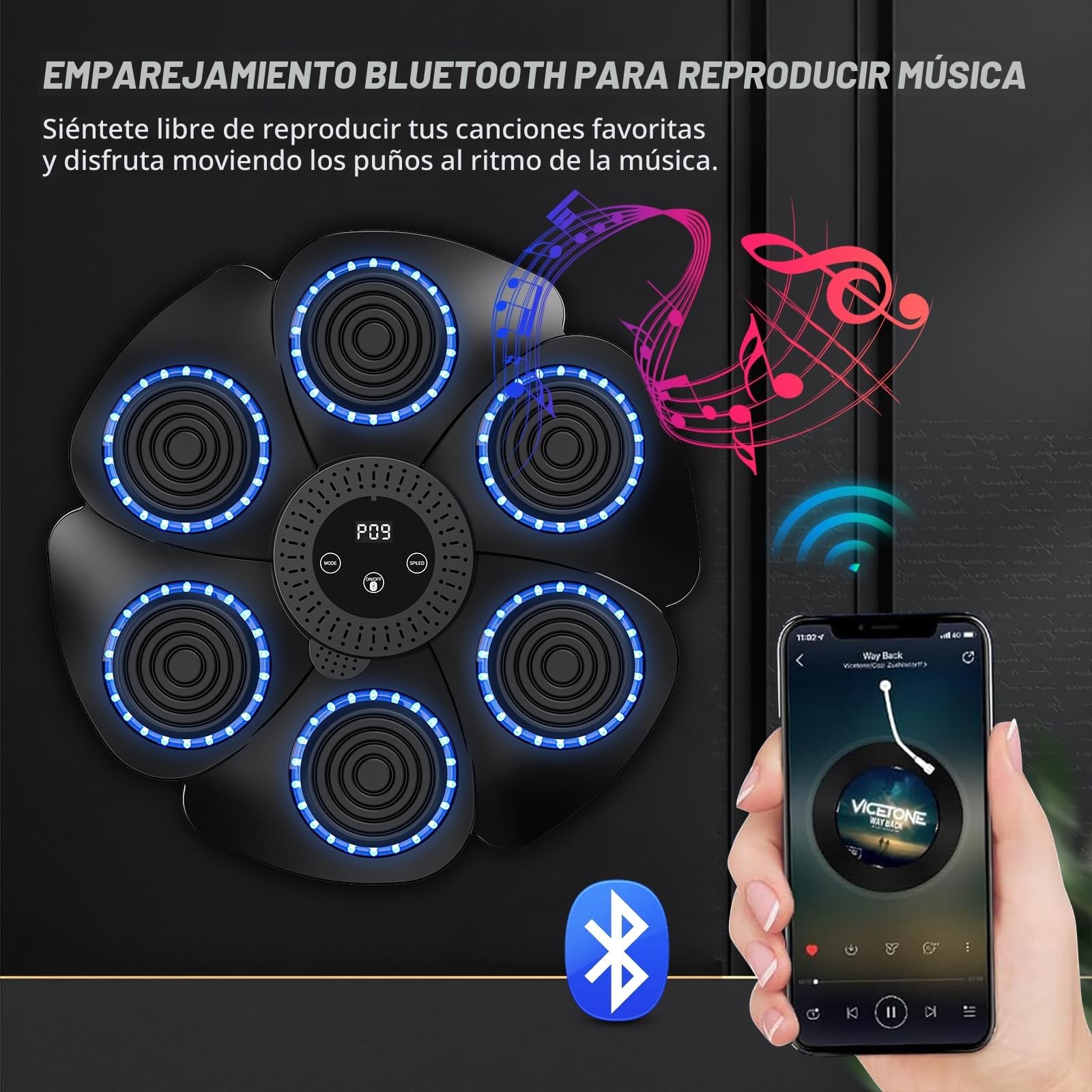 Máquina de boxeo musical, nueva máquina de boxeo inteligente Bluetooth 2024 con guantes de boxeo, montada en la pared, 9 modos de velocidad y modo contador para adultos y niños