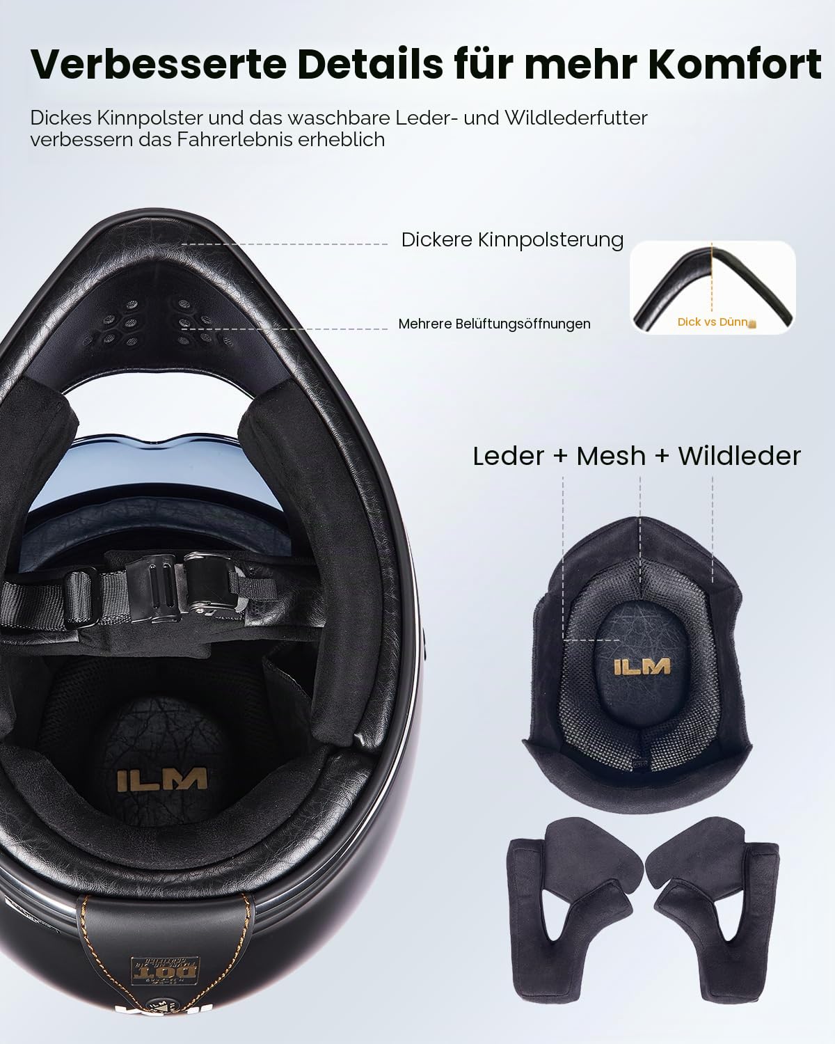 ILM Vintage Motorradhelm Männer Frauen Innenvisier Kompatibel für ATV Cruiser Scooter ECE22.06 Z502