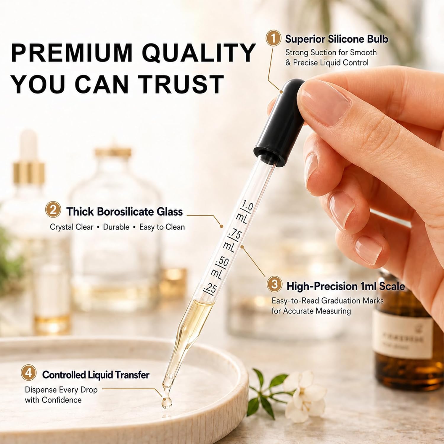 10PCS Eye Dropper 8pcs 1mL Glass Pipette Dropper, Long & Short