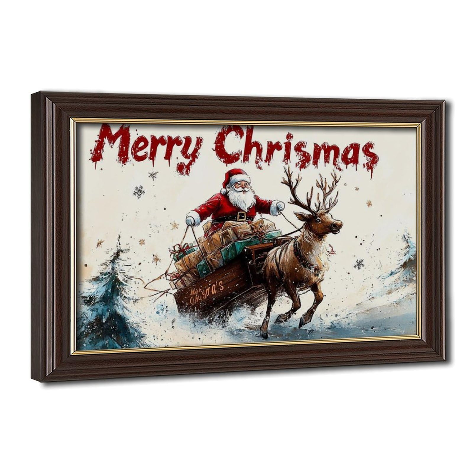 Pyberon Santa Claus Reindeer Sleigh Christmas Canvas Poster for Living Room Decor Gift