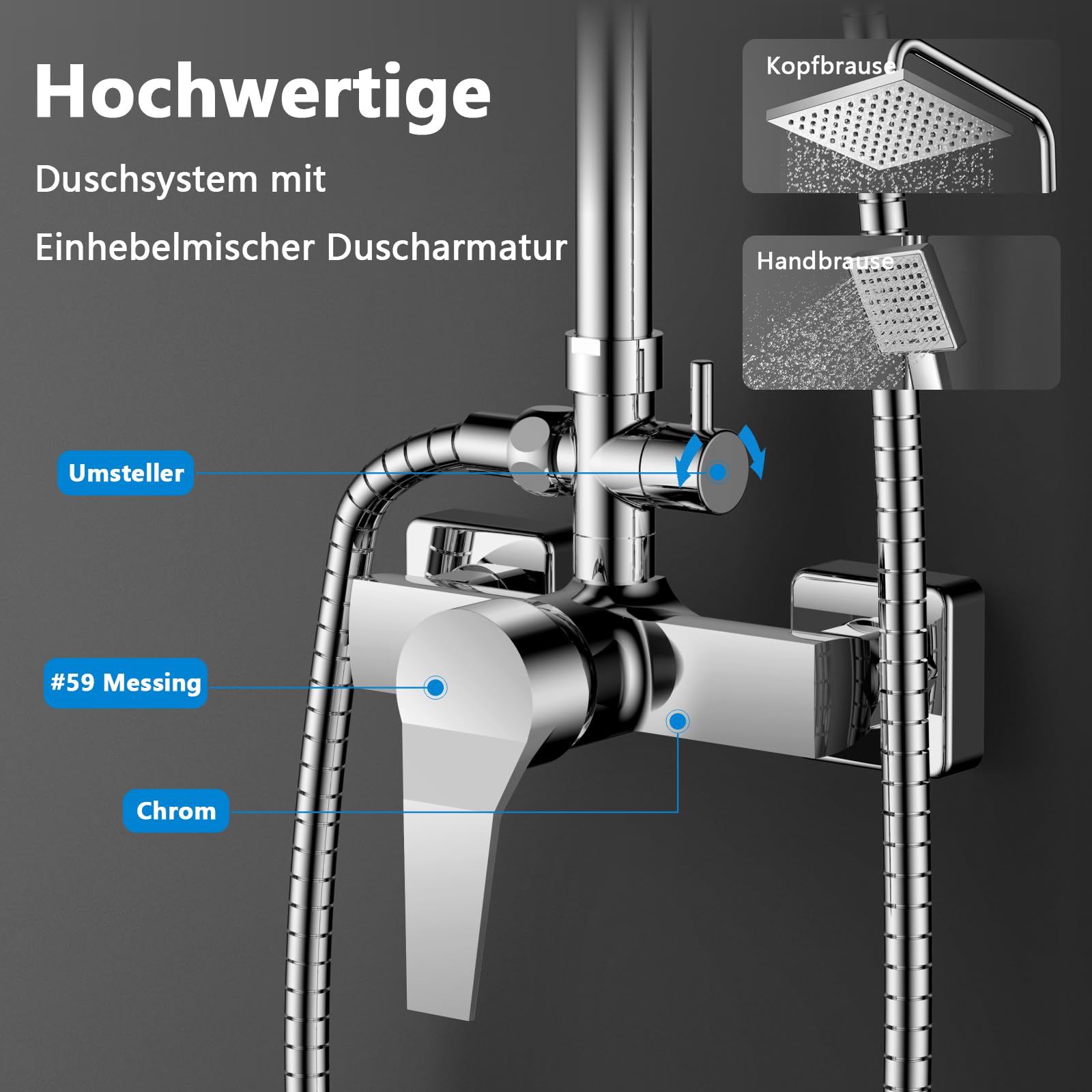 KOMIRO Duschset mit Armaturen, Duschsystem, Regendusche mit Einhebelmischer-Brausearmatur, verstellbarer Brausestange und quadratischem Duschkopf, Silber, Quadrat