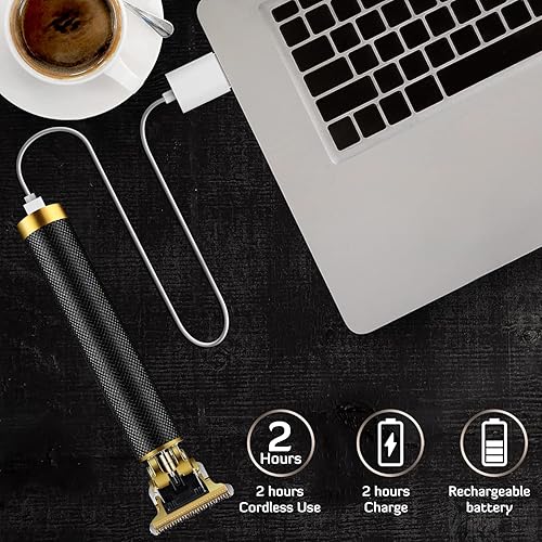 Miniatura 5 de Cortadora de pelo profesional inalámbrica y recortadora para hombres, afeitadora de barba recargable con cuchilla en T sin huecos, kit de corte de