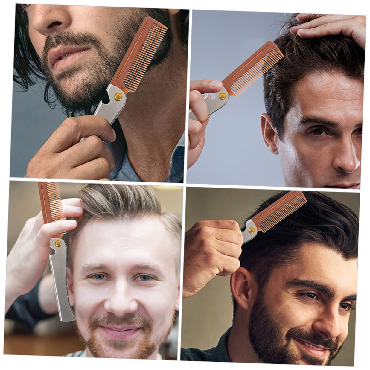 2pcs Folding Portable Stainless Steel Pocket Comb for Men Beard Mustache Grooming Styling with Bottle Opener Travel Foldable Hair Comb