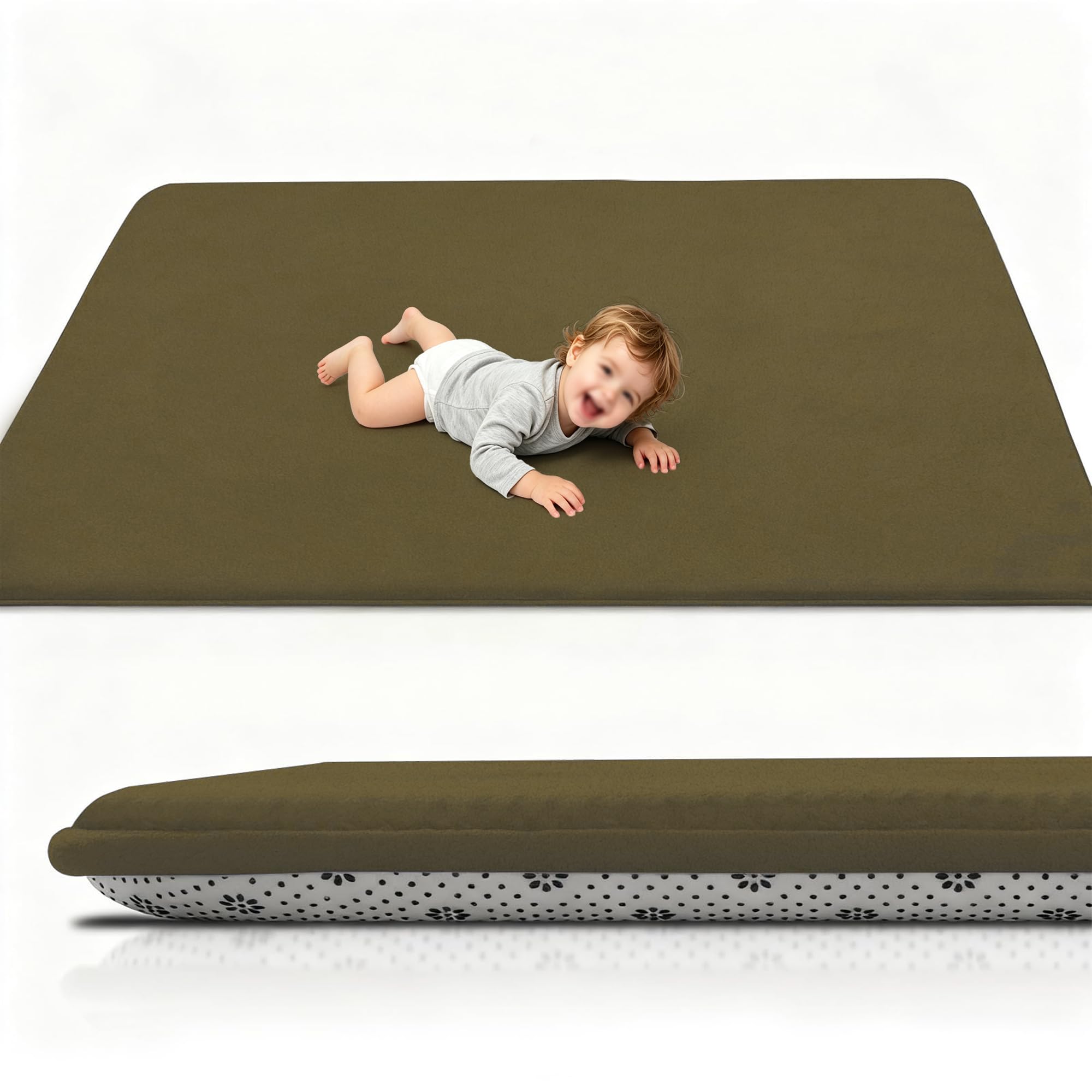 Kelvuta Baby playmat anti-slip play crawling baby mat coral velvet activity floor mat, 40 x 120 cm foam sensory high-density area rug for living room bedroom kids room soft nursery rug play mat
