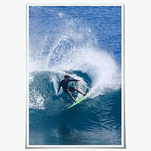 Póster retro de Hawaii Surfing Fun para verano, playa tropical, arte de pared, olas del océano azul, surfista, tabla de surf, tabla de surf,