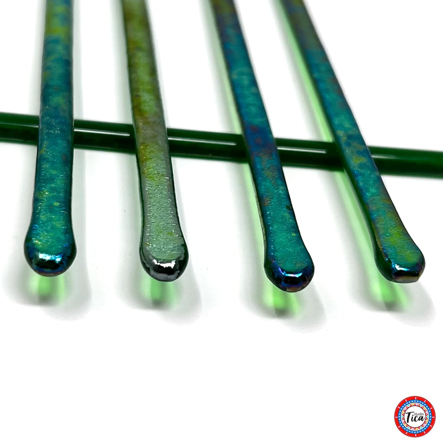 Handmade Glass Swizzle Sticks: Shamrock Fire (Frosted Fire Collection) - Cocktail Coffee Pitcher Stirrers - 5.50 inches - Set of 5 with Gift Box by studioTica