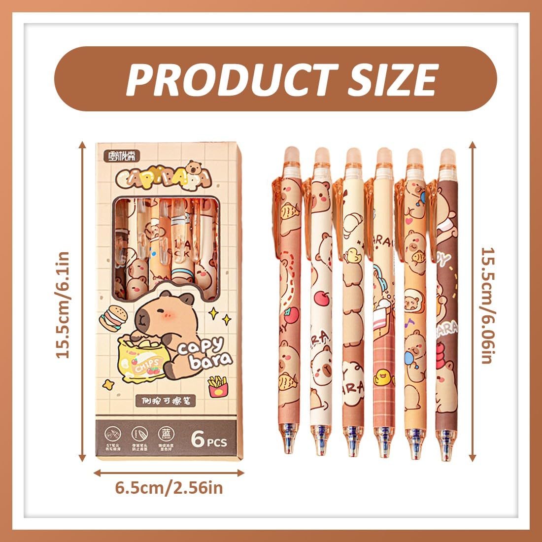Penne Gel Cancellabili Capibara Set di 6, Inchiostro Termosensibile, Punta 0,5 mm, Design Animali