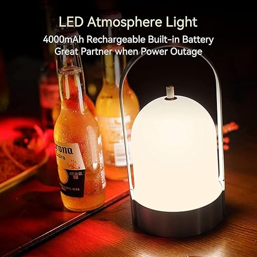 Miniatura 4 de Tubicen Lámpara de mesa LED portátil para exteriores, impermeable, 4000 mAh, funciona con pilas, lámpara de mesa inalámbrica recargable, táctil de 4