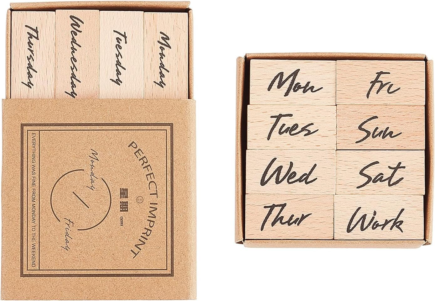 kreni Wooden Rubber Stamps Decorative Wooden Rubber Stamps Rectangle Wooden Stamps with Week Monday to Sunday Vintage Wood Stamps for Card Making, DIY Crafts, Scrapbooking