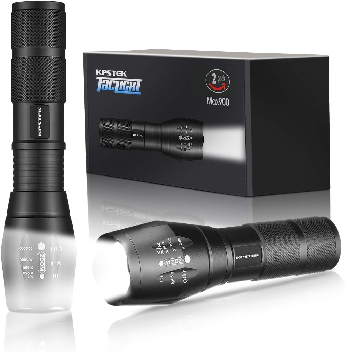 2 Pack LED Tactical Flashlight, Handheld Flashlight High Lumens with 5 Modes and Zoom Function - Water Resistant, Adjustable Focus, Powered by 18650 or AAA Battery, Best for Camping and Hiking