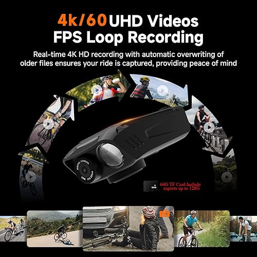 Miniatura 4 de SVBONY ACT30 Kit de cámara de bicicleta 5 en 1 con cámaras de tablero 4K60FPS, rastreador GPS, velocímetroodómetro de ciclismo, luces de