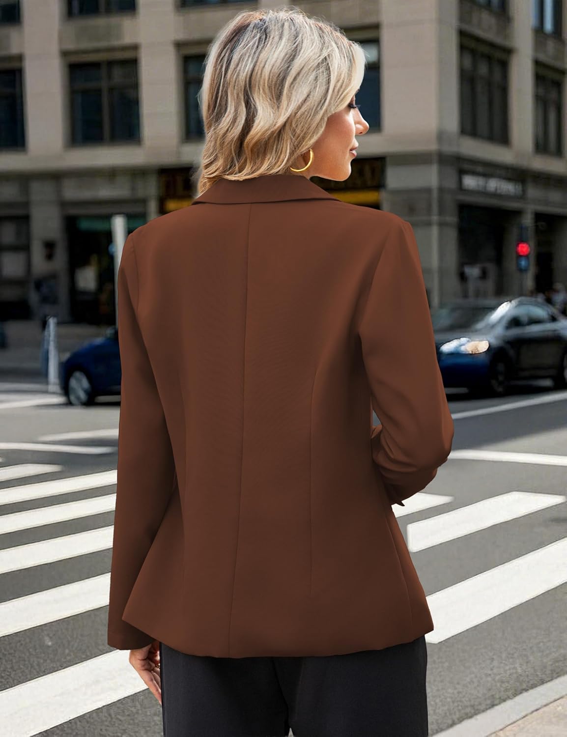 Women's Blazers Business Casual Long Sleeve Work Office Suit Jackets Blazer with Pockets Brown, Small - Image 4