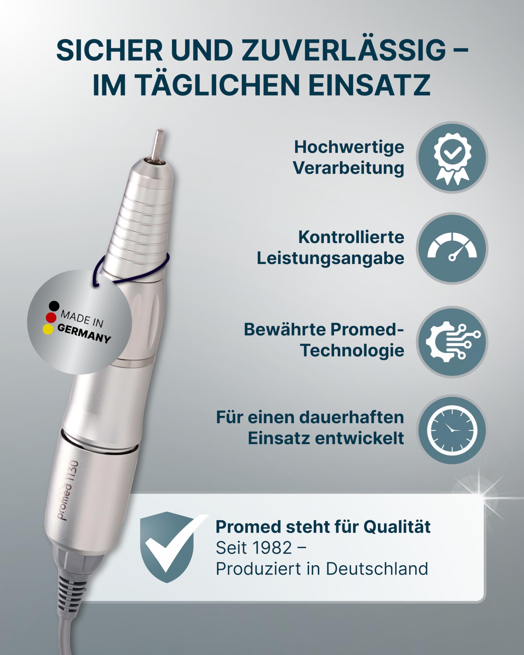 Promed the file 1130 elektrische Nagelfeile, Professioneller Nagelfräser inkl.18-teiligem Profizubehör für Nailart/Nageldesign, elektrisches Nagelfräser-Set für Maniküre/Pediküre, 30000 U/min