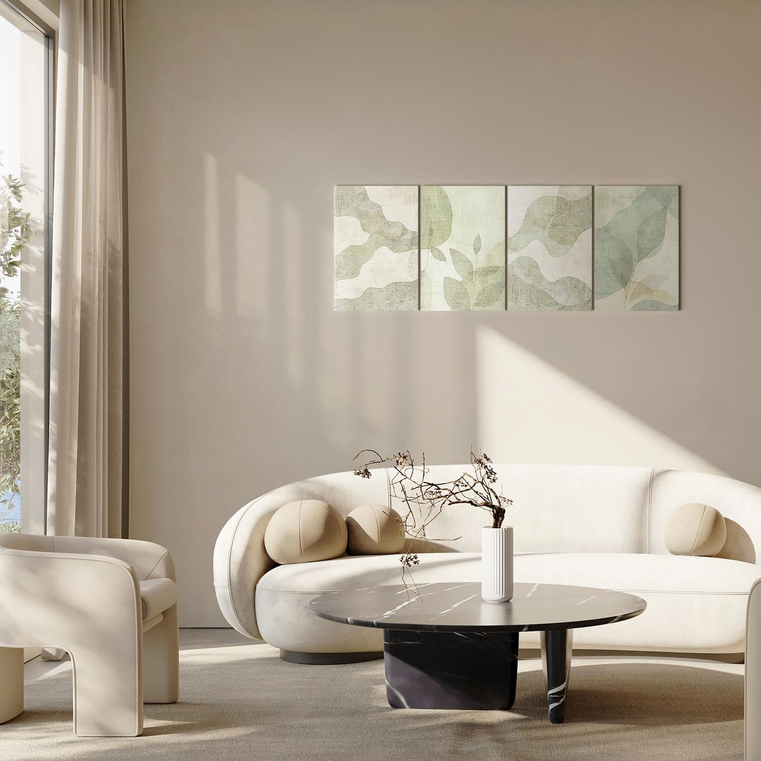 murando - Set di 4 Pezzi Quadri Fonoassorbenti Grandi Componibili Foglie Astratto Botanico Boho 240x90 cm (4 pz. 60x90 cm ognuno) - - Quadro Acustico Stampa su Tela Camera da Letto a-H-10144-b-a