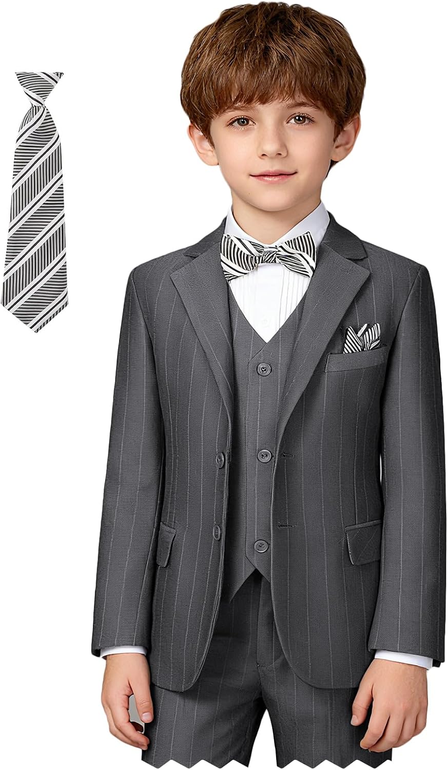 Boy Suits Stripe Tuxedo Suit Set Complete Outfit Formal Wedding Party Wear Ring Bearer Outfit