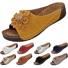 Womens Summer Beach Sandals, Womens Wedge Sandals Flower Summer Dressy Flat Open Toe Platform Shoes Casual Boho Slip on Beach Walking Sandal