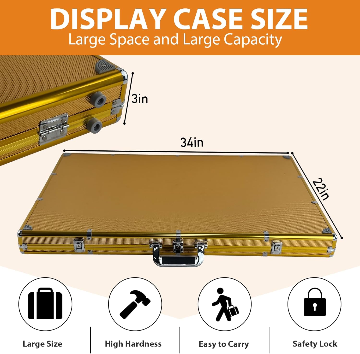 34"x22" Card Show Display Case,Portable Aluminum Trading Card Display Case,Clear Acrylic Card Box with Locks Suitable for Sports Card/TCG/Jewelry Collection (Golden)