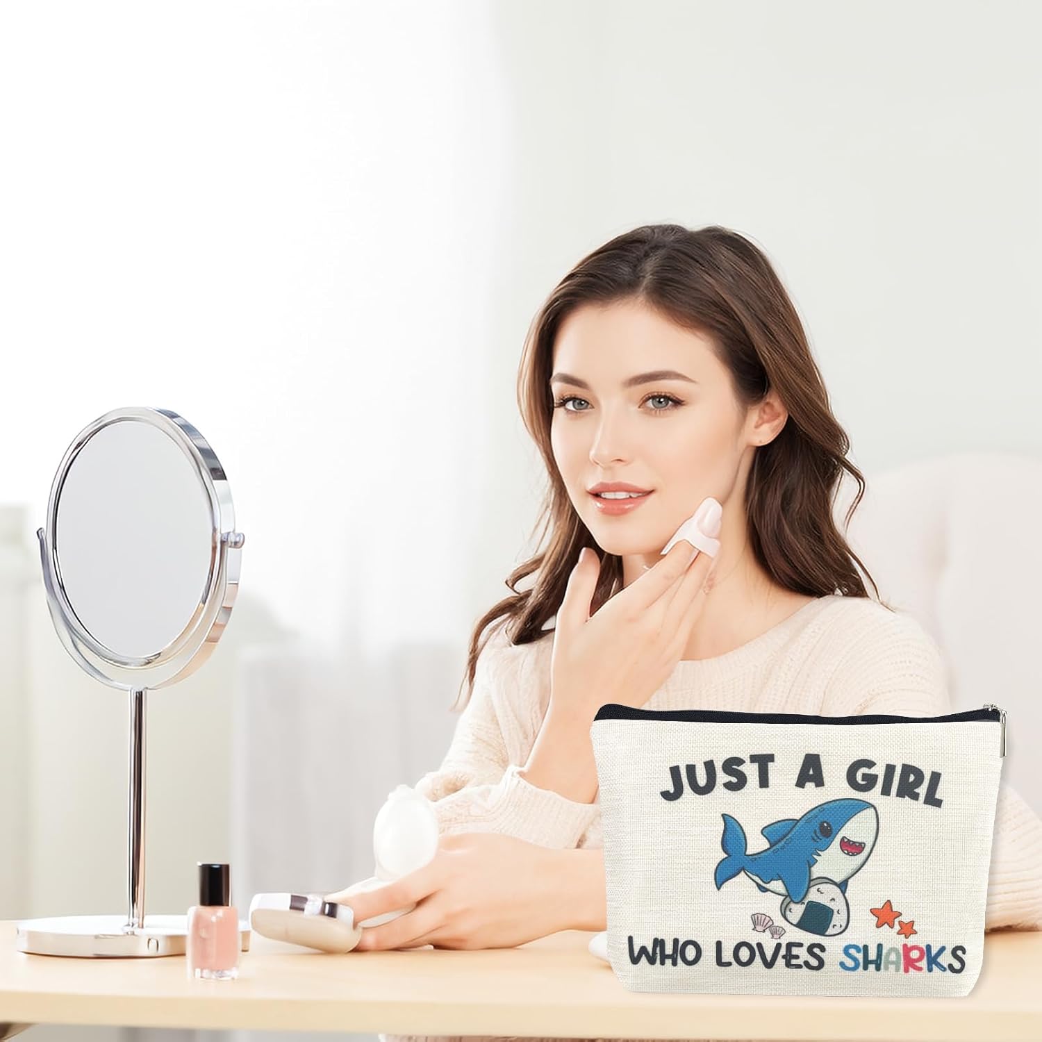 Shark Gifts for Women Makeup Bag, Cute Shark Themed Gifts for Shark Lovers Girls Kids Accessories, Just A Girl Who Loves Sharks Cosmetic Stuff Pouch, Birthday Christmas Decorations - Image 5