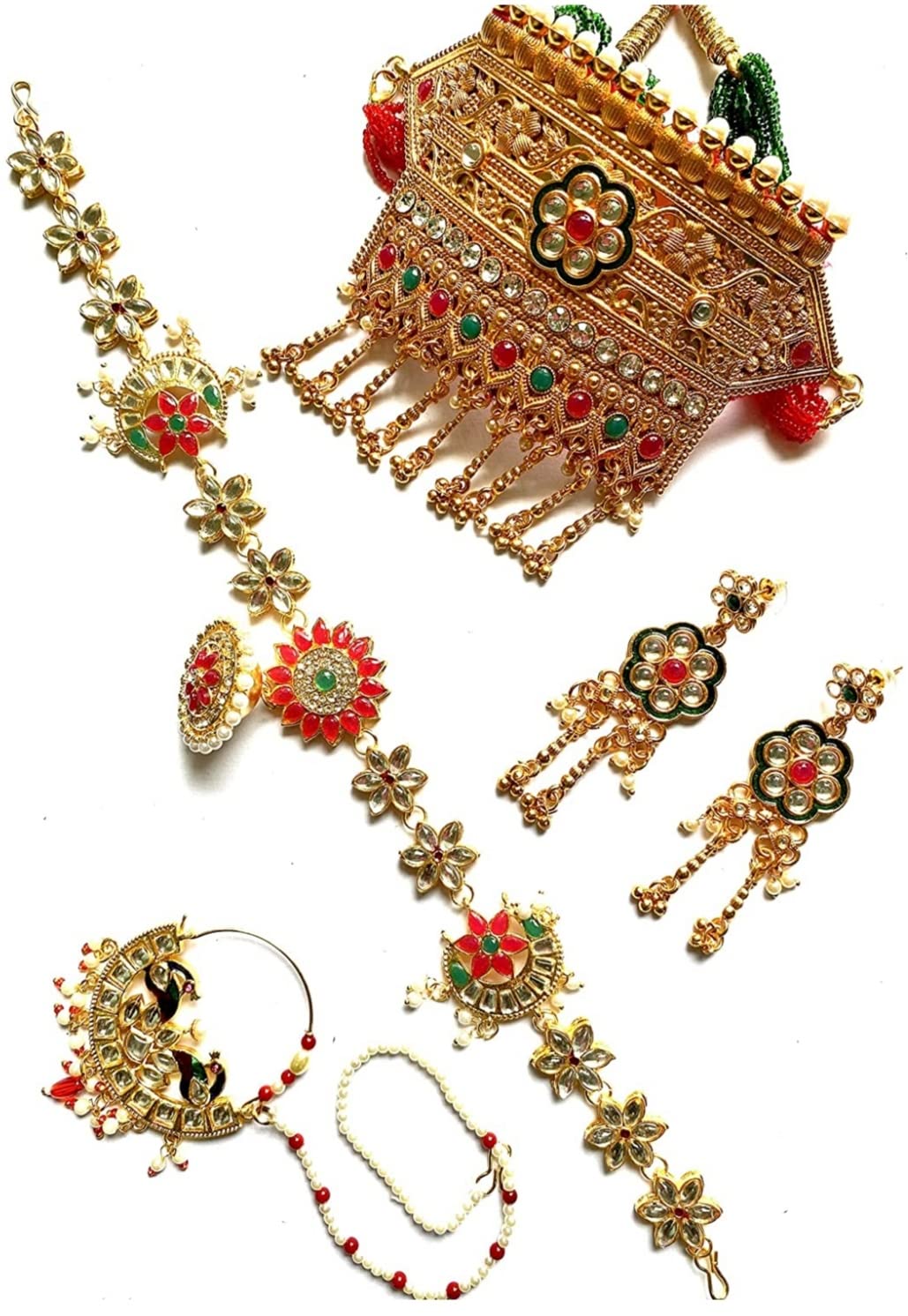 NIKYANKA traditional rajputi aad necklace earring nathiya and sheesful with borla in golden color for womens (B0BBGJKB9C) Amazon Price History, Amazon Price Tracker