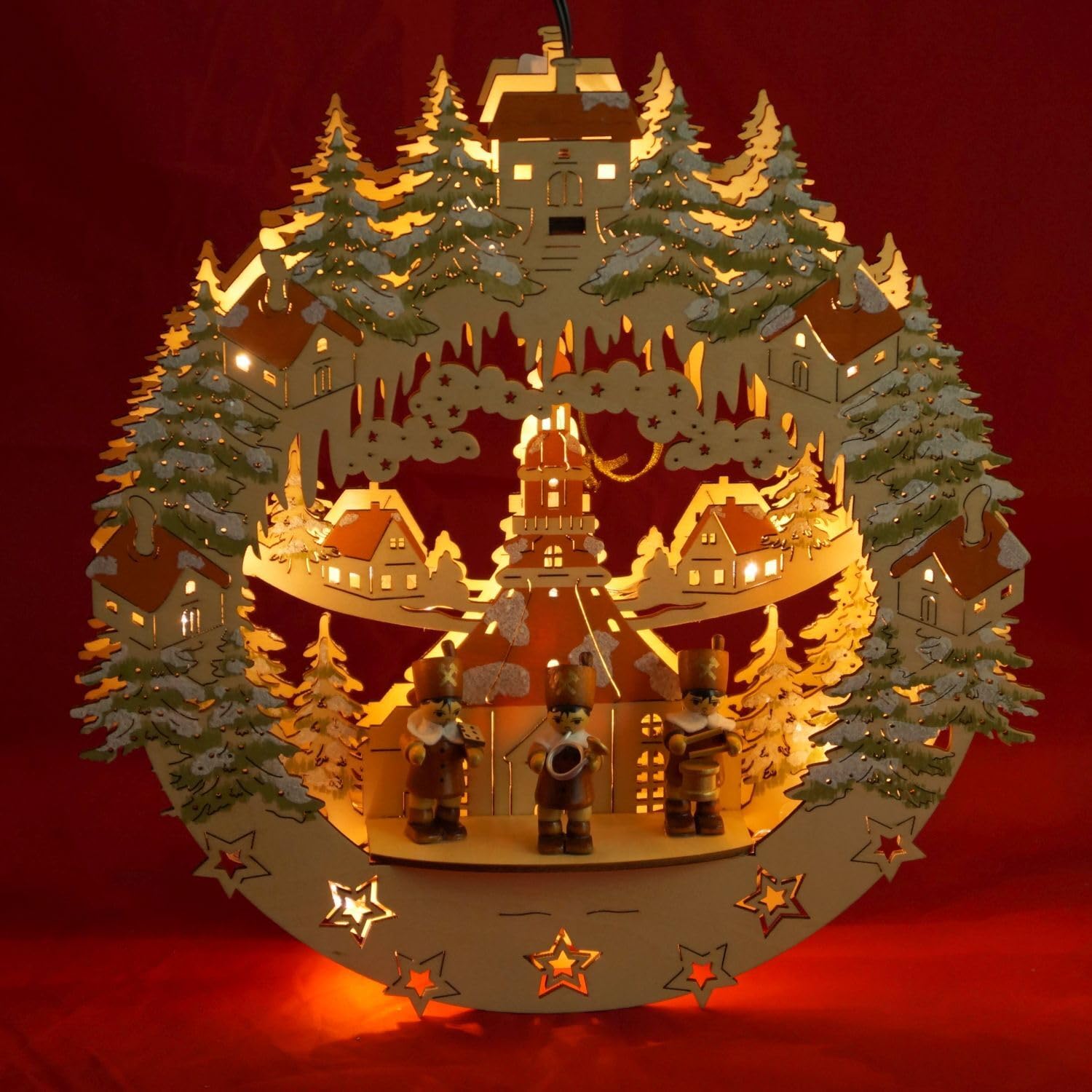 Wichtelstube-Kollektion Holz Fensterbild Seiffener Kirche Weihnachtsdeko fürs Fenster, 30 x 6 x 28 cm inkl. Adapter 4,5 V; LED Fensterbilder Weihnachten