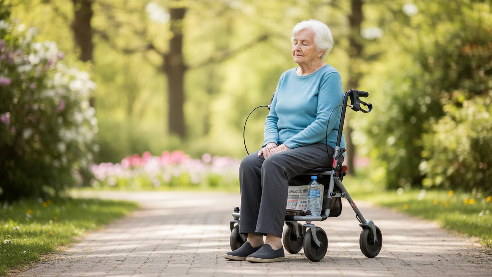 Ausilium Rollator plegable de altura regulable - andador para ancianos con 4 ruedas, asiento, bandeja portaobjetos y frenos