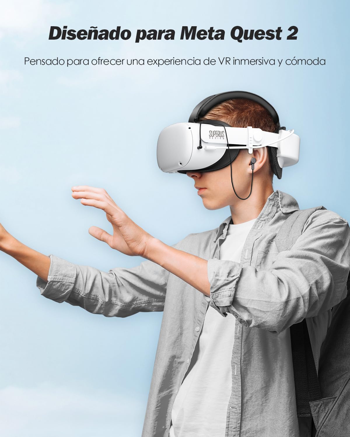 SUPERUS Batería Correa para la Cabeza para Quest 2, con Auriculares - Repuesto Ajustables para la Correa Elite para Meta/Oculus Quest 2 Accesorios - Extiende Tiempo Juego y Reduce Presión en Cabeza