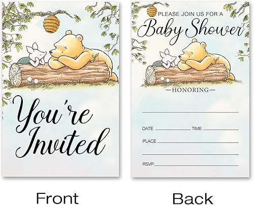Miniatura 2 de Pooh Bear Boy - Invitaciones para fiesta de baby shower, 20 tarjetas con sobres
