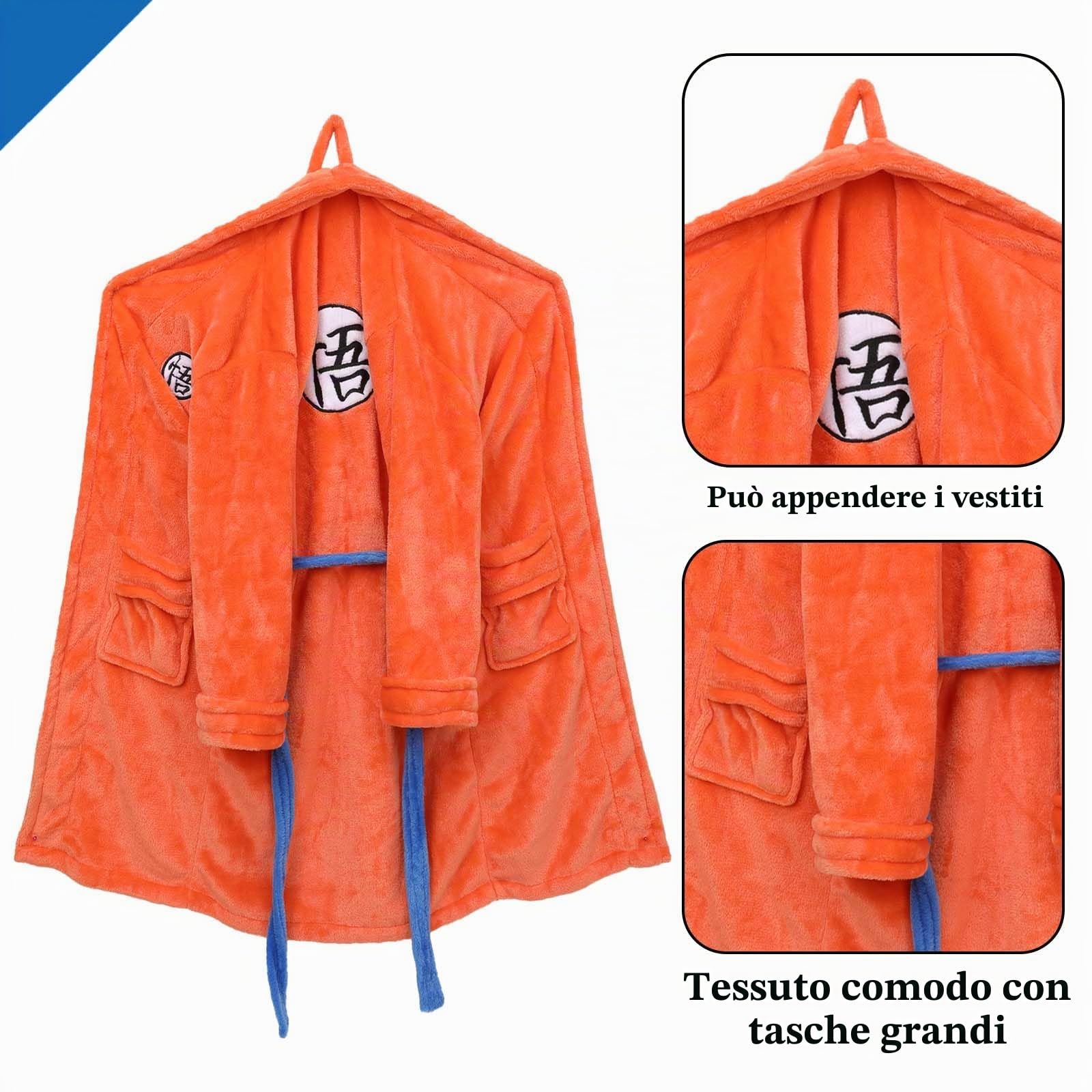 SINSEN Accappatoio da uomo Dragon Ball Anime Goku accappatoio da notte in flanella spessa morbida pigiama casual con cinture, arancione