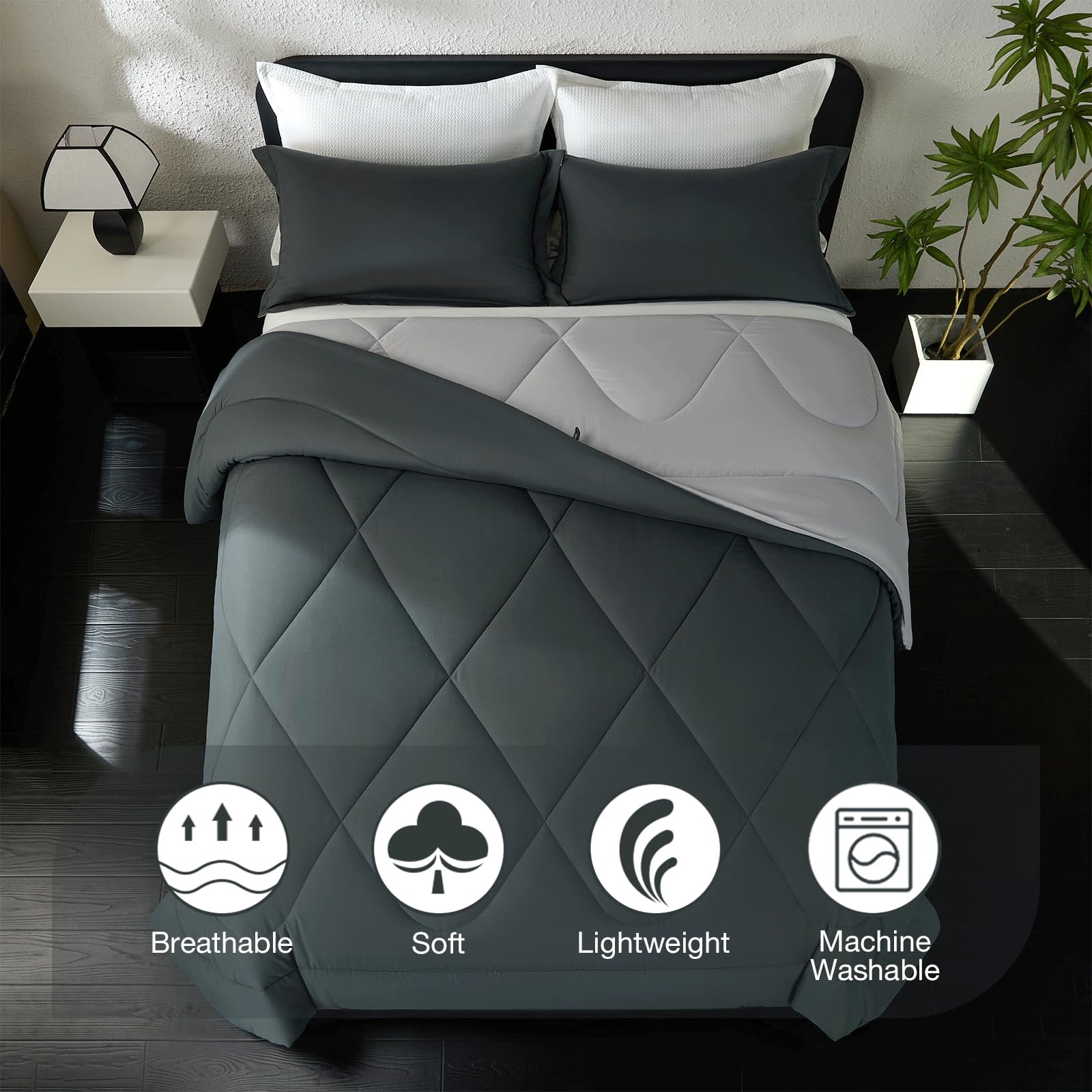 beeweed Piumino Letto Matrimoniale Maxi 4 Stagioni 240x260, Reversibile Piumone Autunnale Invernale 240x260cm - Coperta Trapunta 260x240 di Microfibra Sintetico 300 GSM, OEKO-TEX, Con 2 federa(40X80)