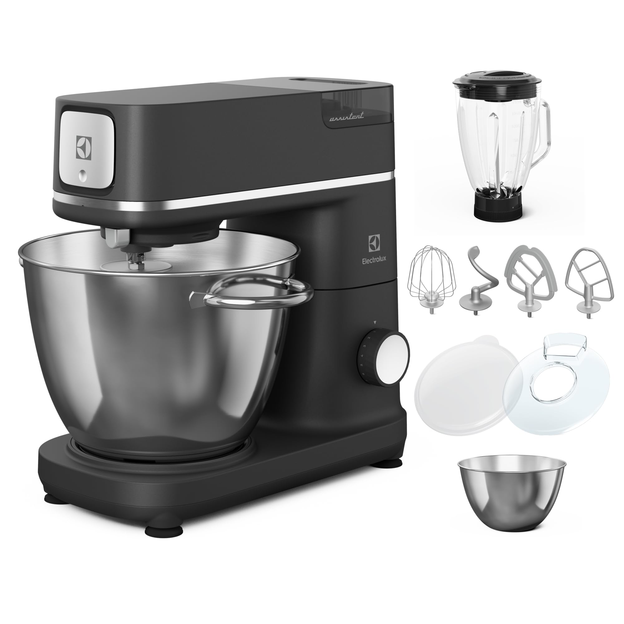 Electrolux Assistent 800 E6KM1-8BPT Impastatrice Planetaria 1200W, 2 Ciotole da 6L e 4L, luce LED, Frusta e Mixer Inclusi, Coperchio per Lievitazione, design elegante Black Pearl
