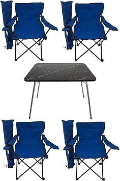 Bofigo 60X80 Granite Folding Table + 4 Piece Camping Chair Folding Chair Picnic Beach Chair Blue