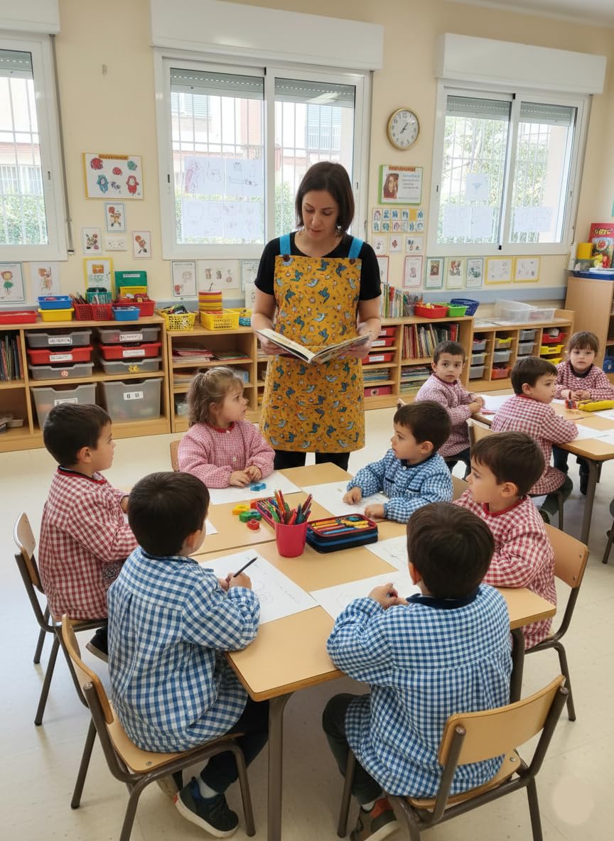 GALBA®. Bata, Babi, Delantal, Estola de maestra de educacion Infantil LUCHANDO CONTRA DRAGONES (Edición Limitada)
