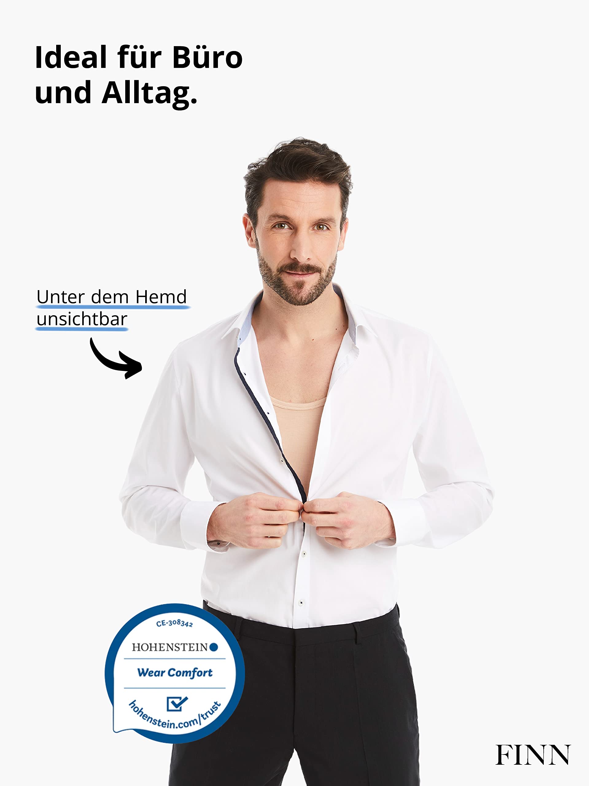 FINN Podkoszulek biznesowy męski bez rękawów Tank Top - podkoszulek męski z oryginalnego materiału Lenzing® Modal - idealna koszulka pod pachami pod koszulą i garniturem