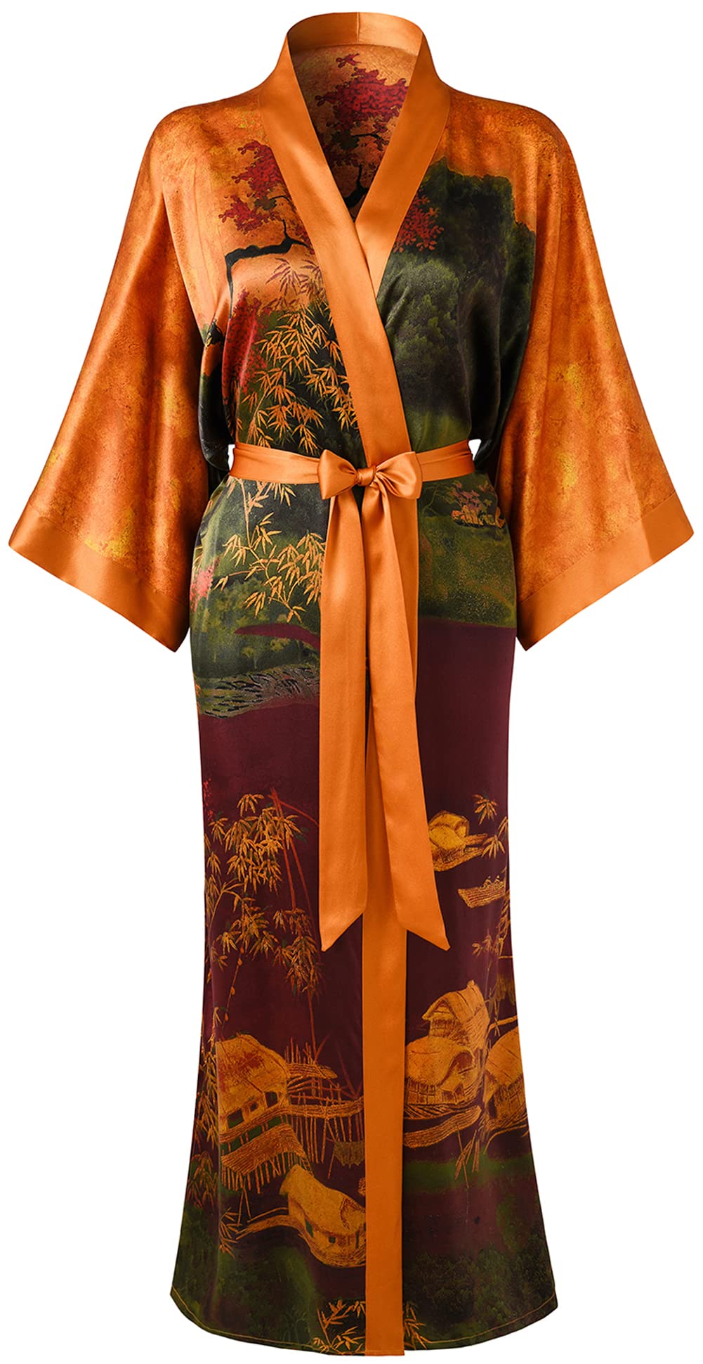 LedamonWomen's 100% Silk Kimono Long Robe - Classic Colors and Prints