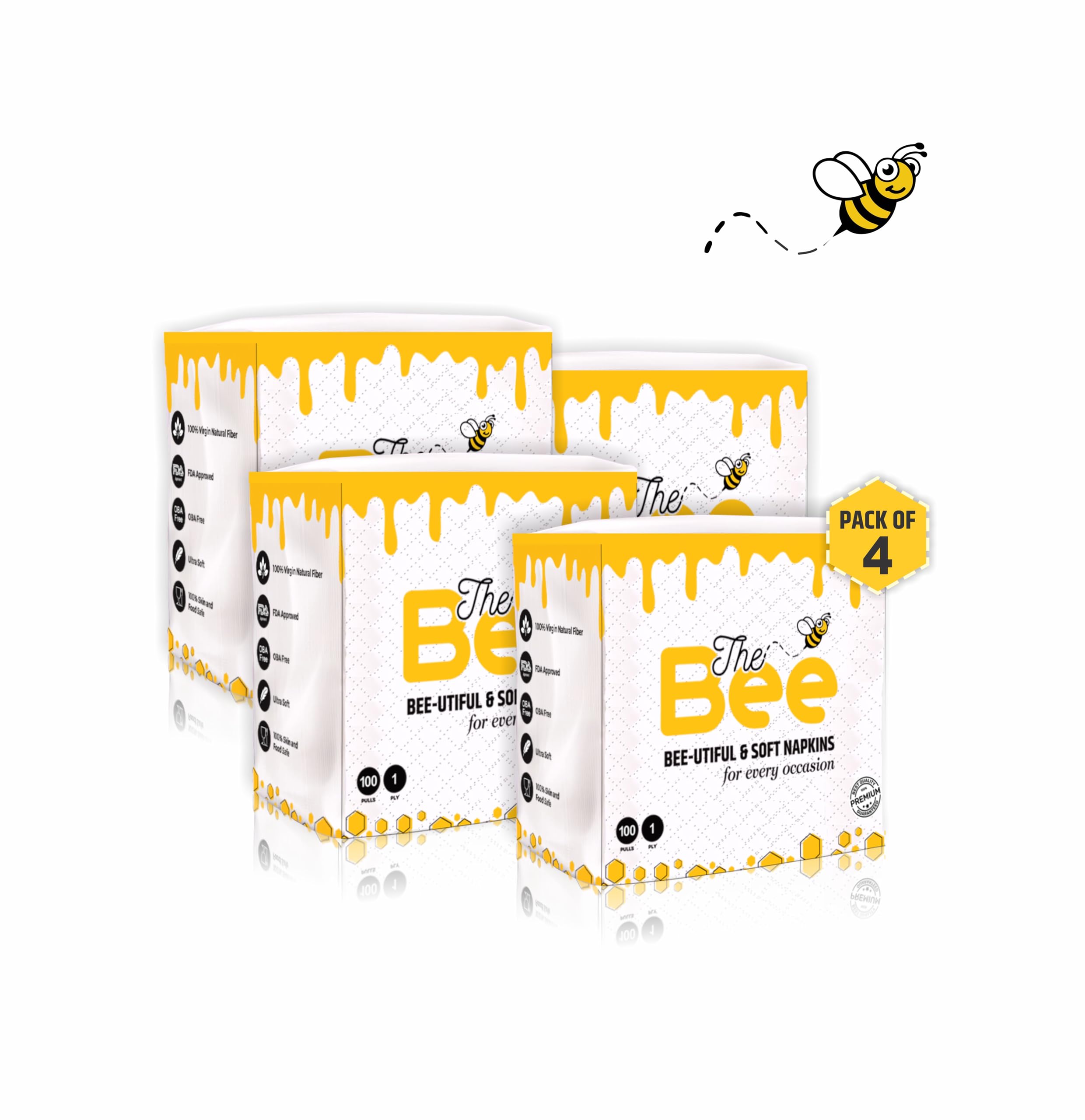 The Bee Napkin Tissue Paper (Size 30x30 cms, 1 Ply, 100 Sheets) | Pack of 4 Boxes | 100% food & skin safe FDA approved, OBA free | Use in kitchen & dining, catering, school & office (B0CRP2KZLM) Amazon Price History, Amazon Price Tracker