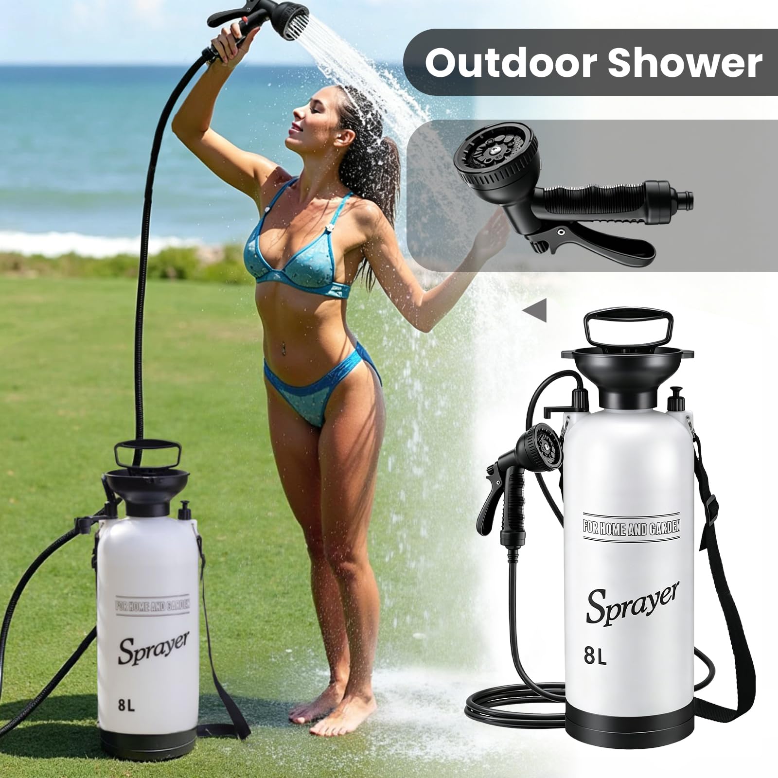 Tragbare Campingdusche mit Pumpe | Kompakte Reise-Dusche für Outdoor, Camping, Auto, Garten, Tiere & Pflanzenbewässerung | Manuelle Handdusche, Einfache Konstruktion