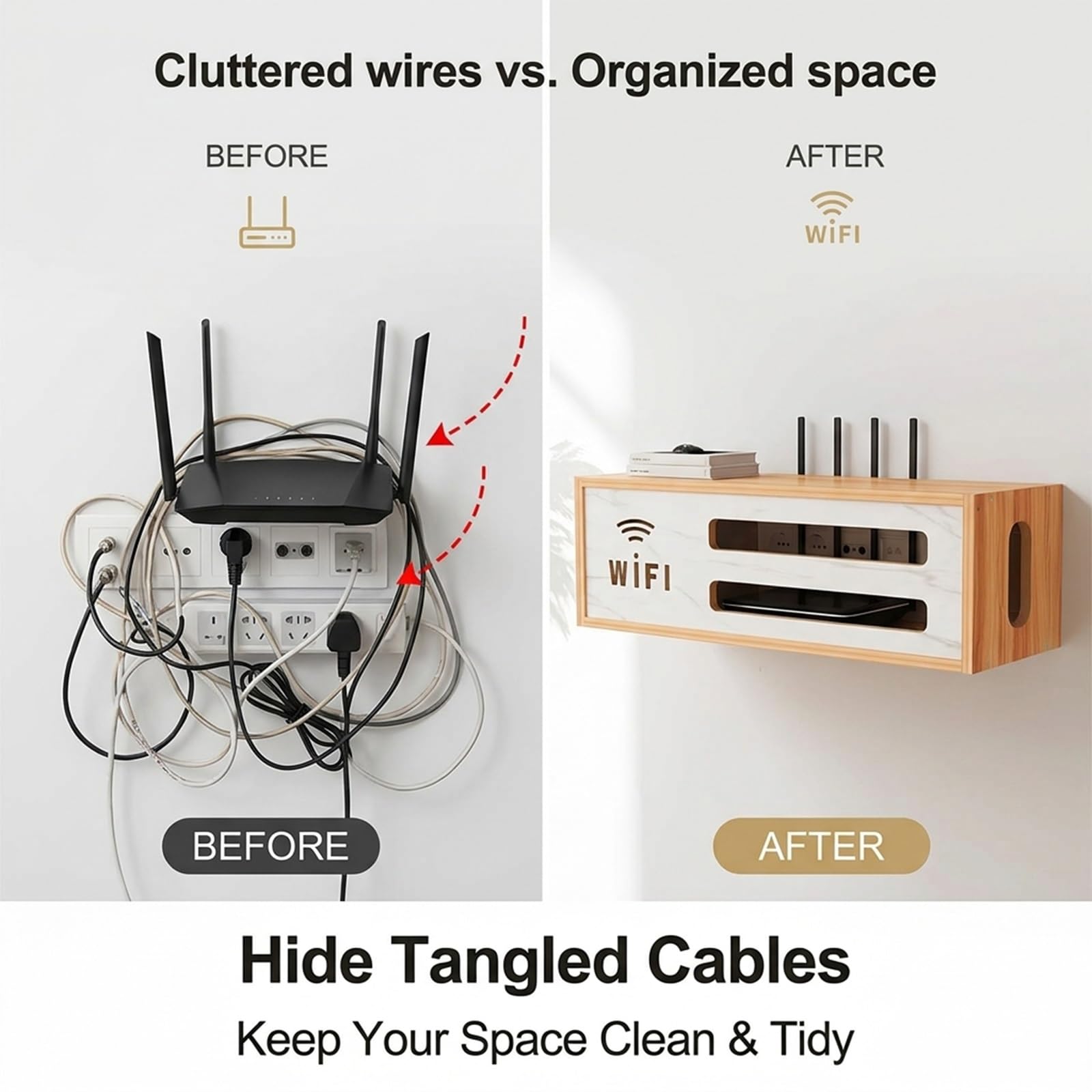 Wandmontierter WLAN-Router-Aufbewahrungsschrank, WiFi-Routerkasten, Steckdosen- Und Kabelmanagement-Versteck, Unsichtbarer Organizer Für Wohnzimmer, Büro Oder Schlafzimmer