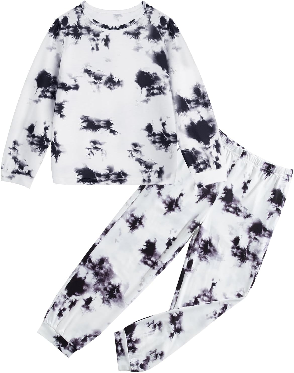Haloumoning Girls Tie Dye Clothing Sets Kids Long Sleeve 2 Piece Outfits Sweatsuits with Pockets 4-14 Years