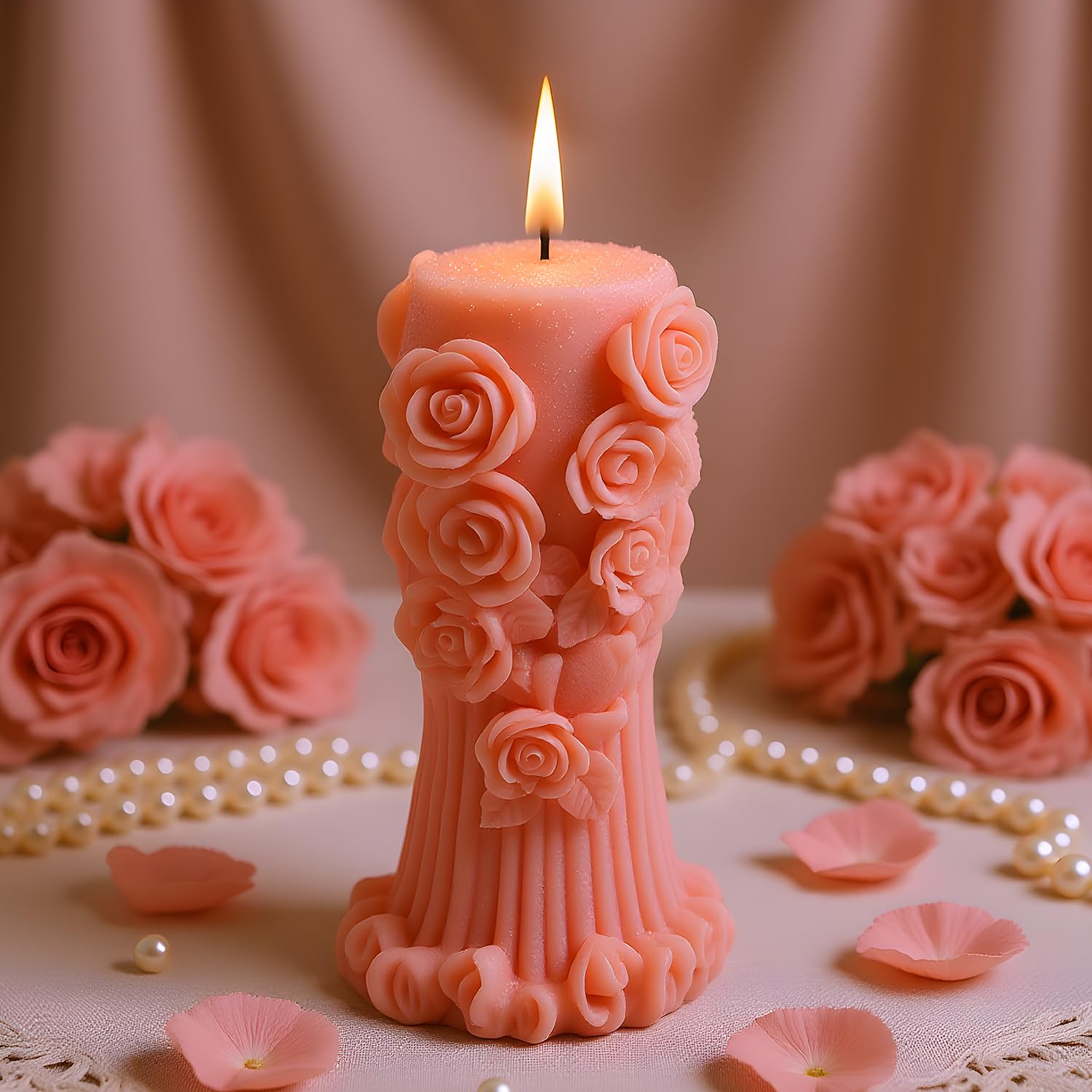 Rose Candle Mould Pillar Resin Casting Silicone Mould for Candle Making Candle Home Decorate Mold Candles Resin Clay Craft