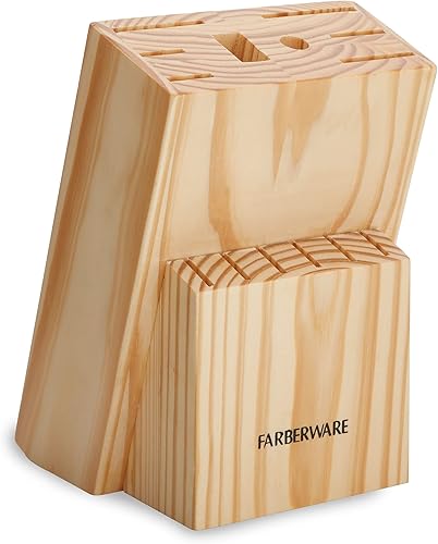 Miniatura 3 de Farberware Juego de bloque de cuchillos triple remachado, 15 piezas, pino negro, cuchillas de acero inoxidable de alto carbono, asas ergonómicas,