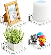Yieach 5 Inch Mini Shelf for Wall,4 Pack No Drilling Small Adhesive Shelf,Plant Shelves Indoor,Small Acrylic Floating Shelves for Wall and Display Ledges Picture,Funko,Anime Figure,Figurine,Clear
