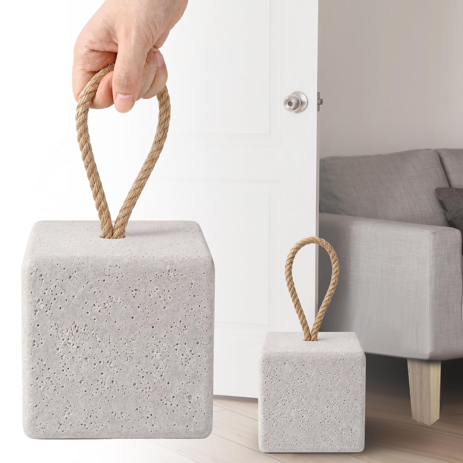 Photo 1 of MorningRo Weighted Resin Door Stop 6.6 lb Heavy Duty Door Stopper with Rope Handle Modern Rustic Stone Style Decorative Square Stopper Indoor Outdoor to Keep Open, Home Decor Bookend Gift