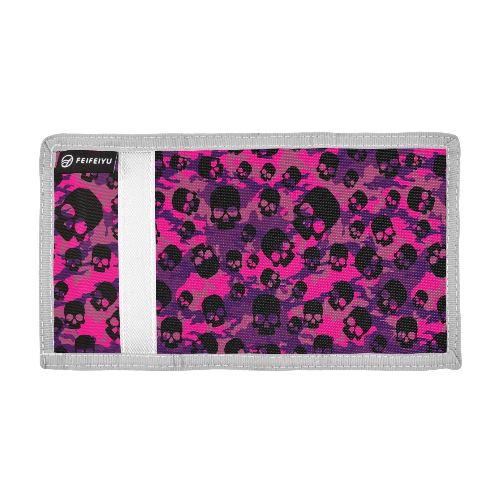 JHKKU Camo Skull Trifold Wallets for Kids Boys Girls, Outdoor Sports Wallet for Teen, with Zipper Coin Pocket Novelty Purse