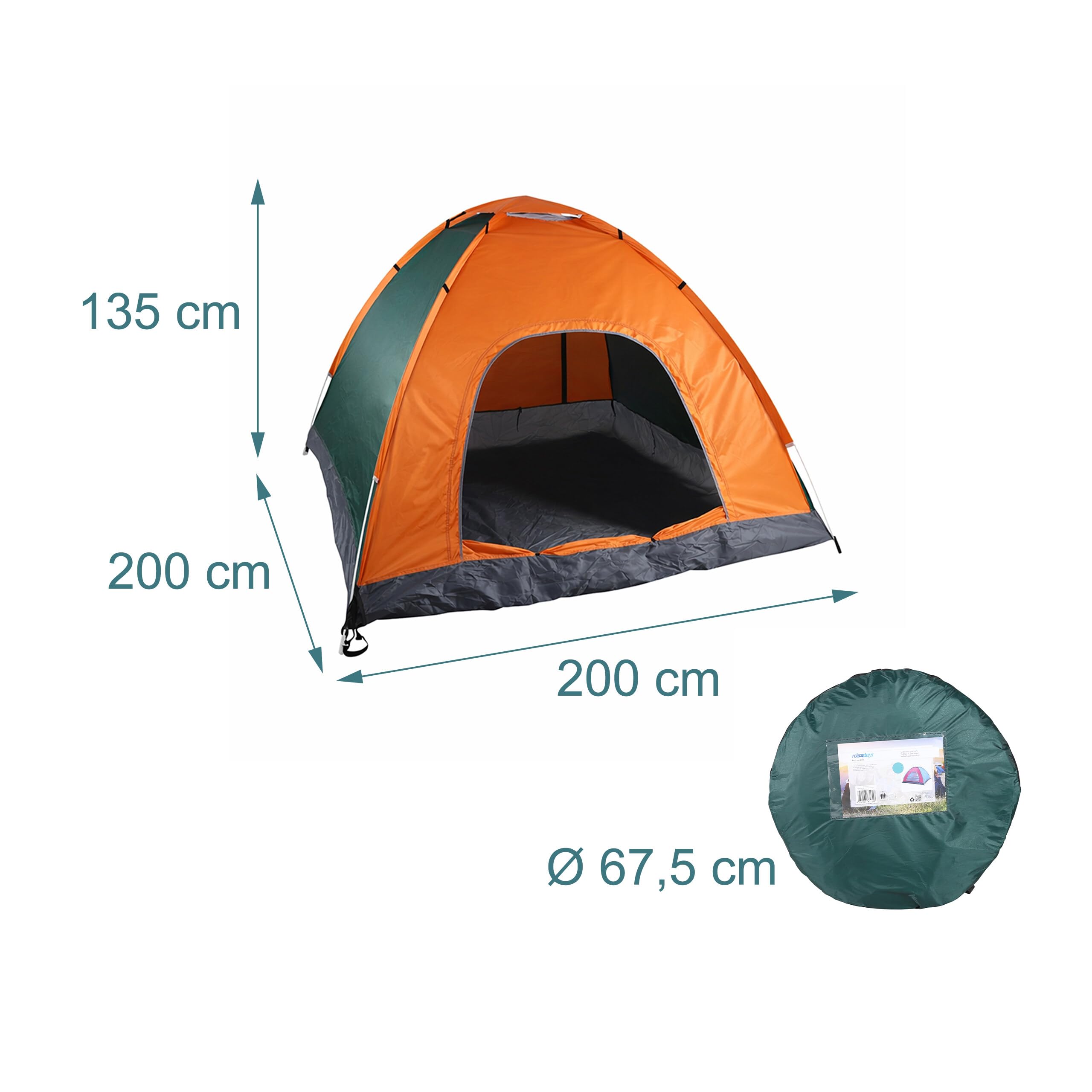 Relaxdays Tente de Camping Pop-up 3 Personnes Hydrofuge, randonnée, Festival, 135x200x200 cm, Bleu