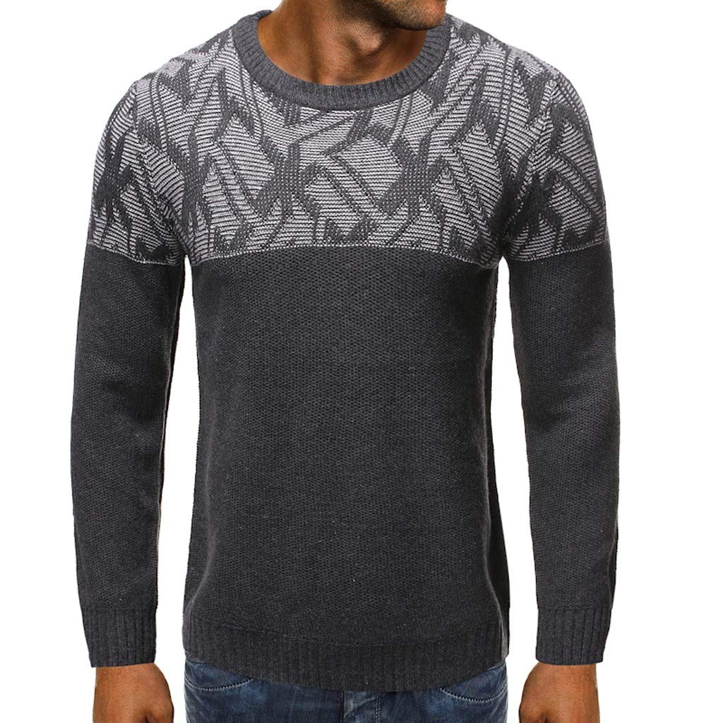 WINJUD Mens Sweater Crewneck Long Sleeve Pullover Autumn Winter Print Slim fit Knitwear Top