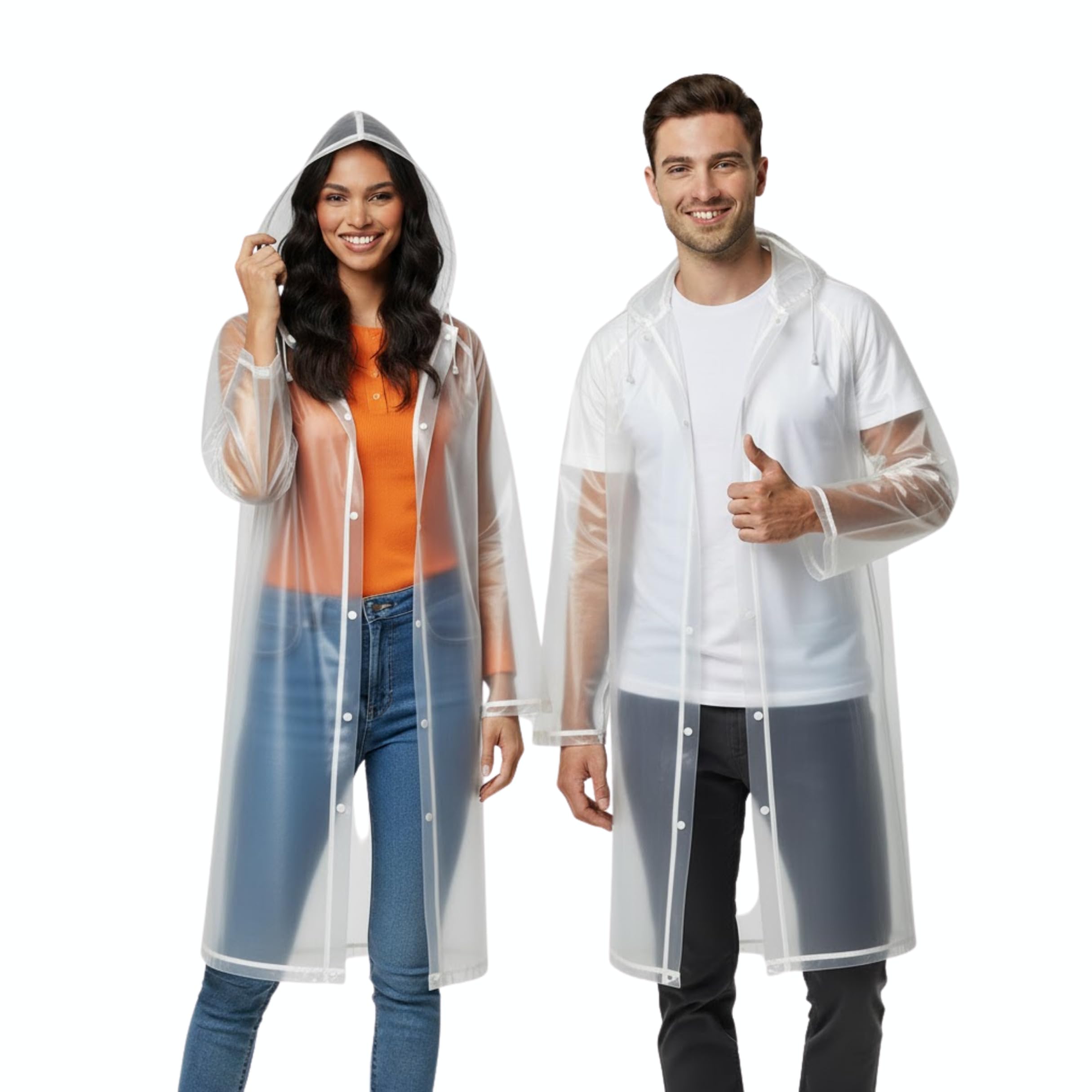 Unisex Transparent EVA Raincoat – Long Reusable Waterproof Coat with Hood, Button Closure, Lightweight Packable