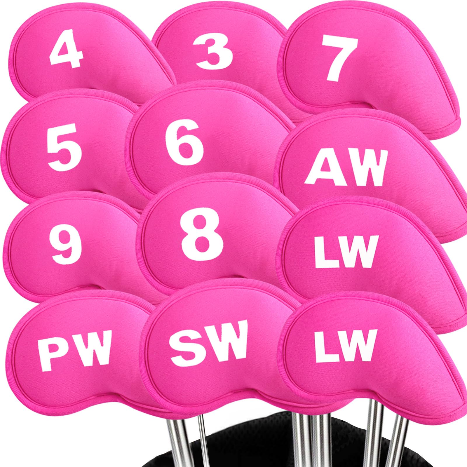 Golfschlägerhauben Set Wert 12 Stück für Golf Eisen, Neopren Schlägerhauben Covers Schwarz Blau Rosa Robuste und langlebige Ballstangkopfhülle