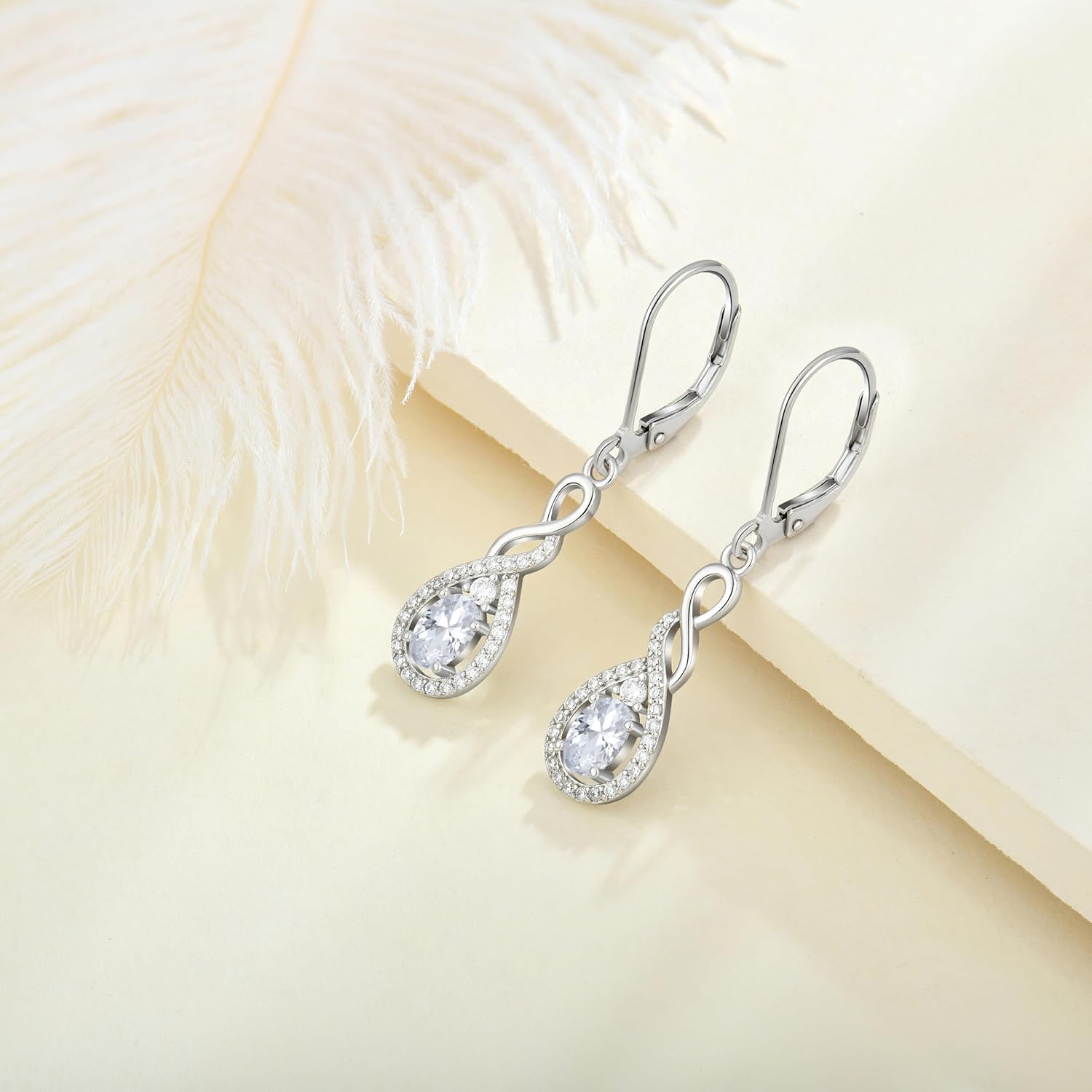 Oval Cut Dangle Drop Earrings 925 Sterling Silver Infinity Twisted Leverback Earrings Birthstone Jewelry for Women - Image 4