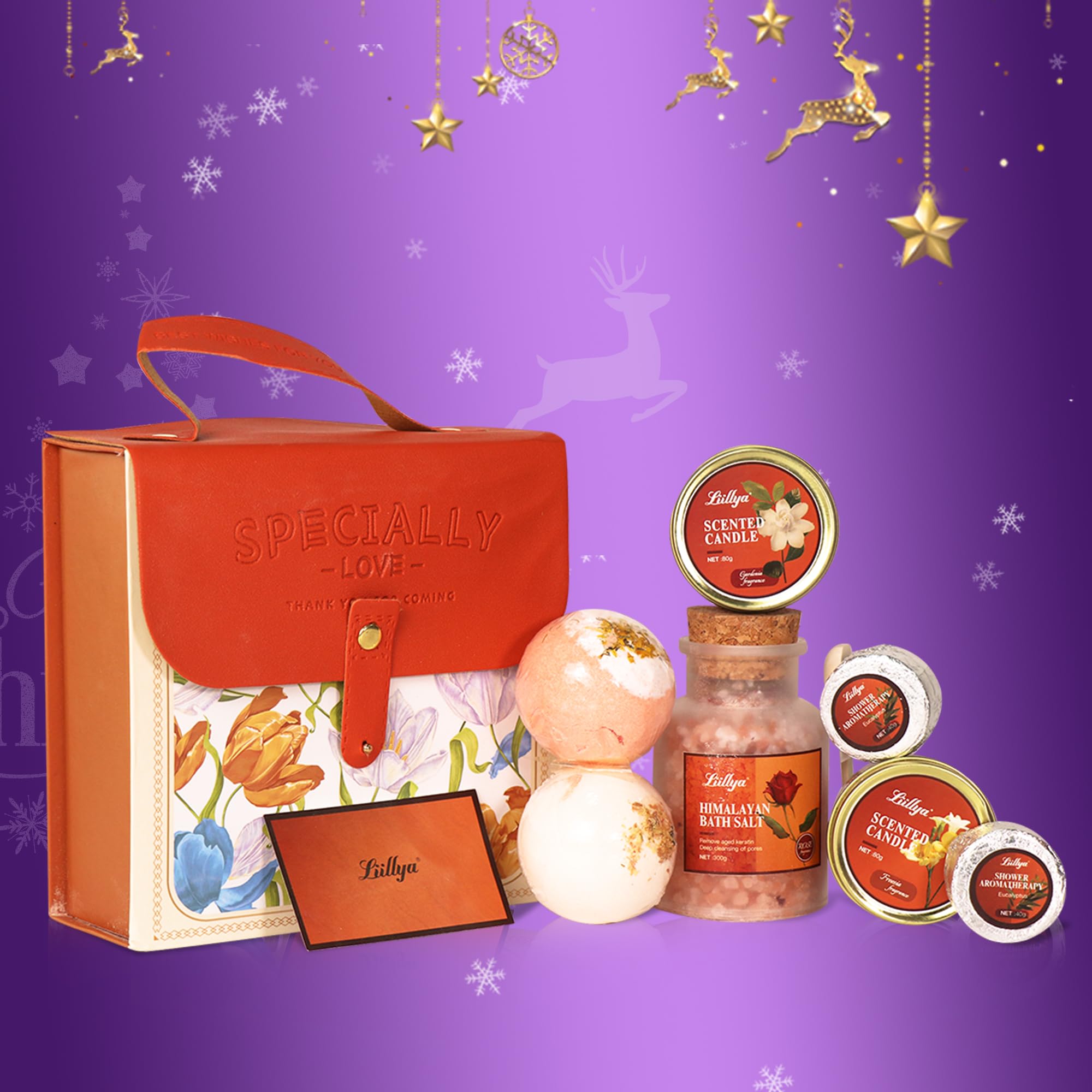 Liillya7 Pcs Bath Sets for Women Easter Gifts for Her Travel Essentials Set with Bath Bombs, Scented Candle, Shower Steamers, Bath Salt Self Skincare Set for Relaxing Mother's Day Birthday Gifts