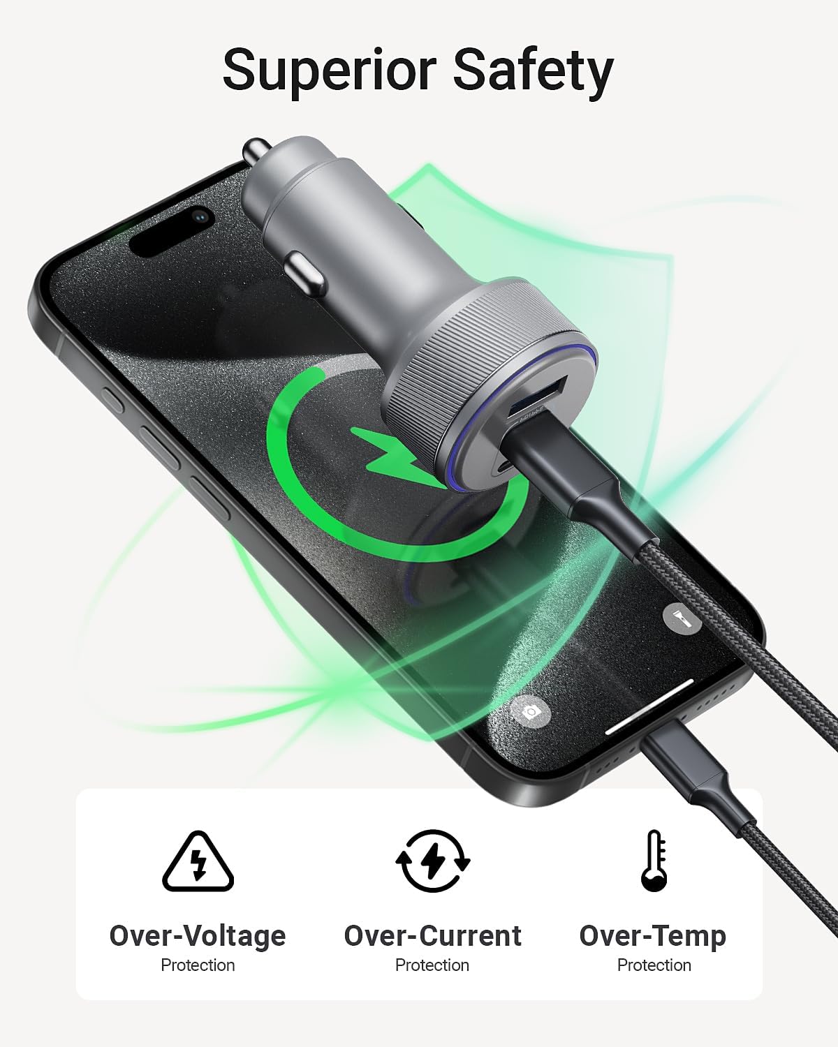 iPhone 17 USB-C Car Charger, 167.5W Max 3-Port Type-C Fast Charging Cigarette Lighter,Charger Adapter for iPhone 16/15/14/13,Samsung S24/S23/S22,Pixel,iPad Air,AirPods,Android